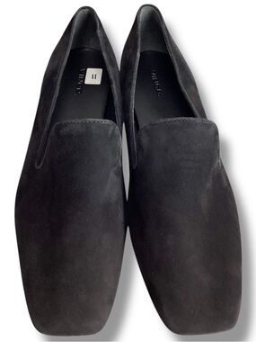vince Black Suede Flats Loafers Slip on minimalist lightweight leather